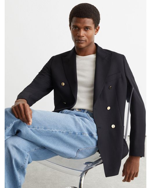 Reiss Blue Db - Navy Captain Db Hopsack Double-breasted Blazer Classic-fit With Wool, 42 for men