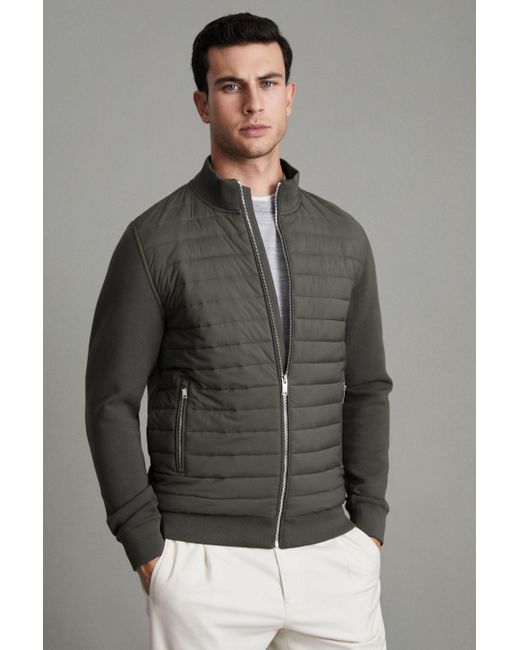 Reiss Gray Freddie - Sage Hybrid Quilt And Knit Zip-through Jacket, M for men