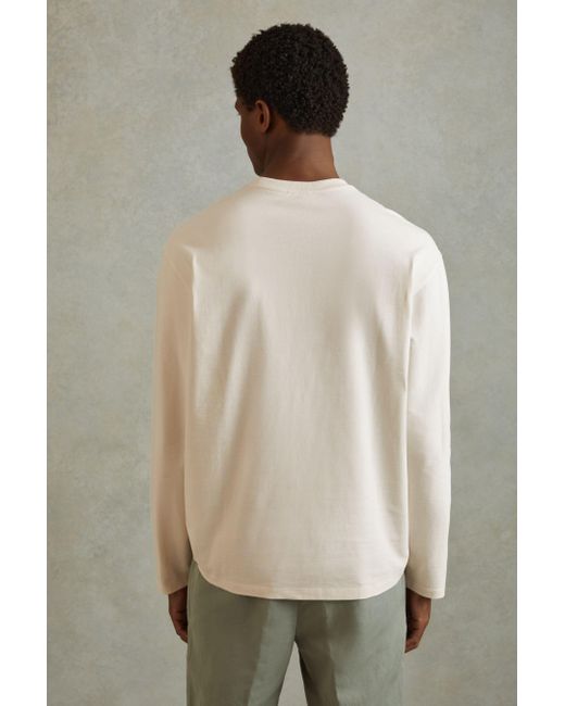 Reiss Natural Cube - Off White Cotton Crew Neck Long Sleeve T-shirt for men