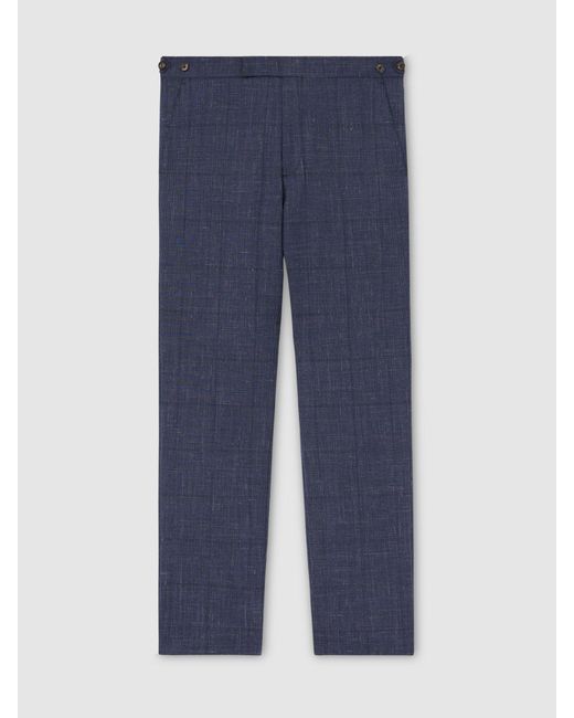 Reiss Blue Wool-Blend Check Classic-Fit Suit Trousers for men