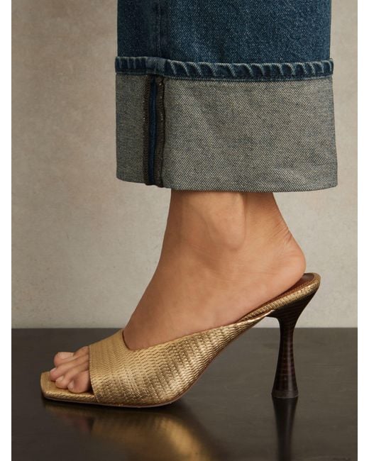 Reiss Metallic Justine - Gold Leather Heeled Mules, Us 5 (uk 3)