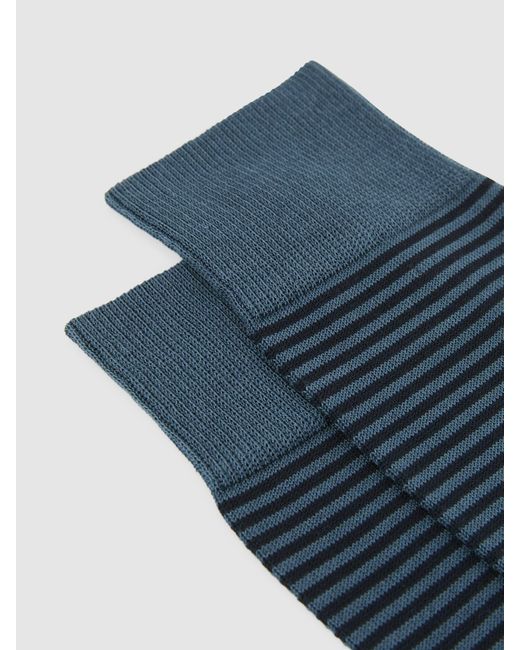 Reiss Stripe - Airforce Blue/ Navy Mario Stripe Cotton-blend Striped Socks, S/m for men