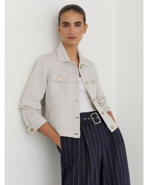 Reiss White Carmen - Neutral Lyocell-linen Trucker Jacket, Us 0