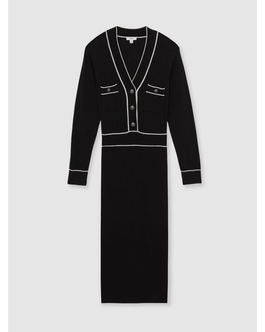 Reiss Black Petite Wool-Blend Tipped Dress With Cashmere