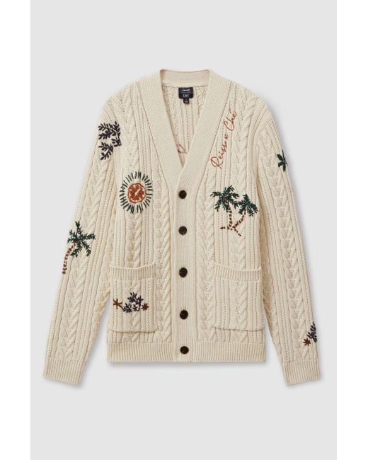 Reiss Mull Ecru Che Embroidered Cable Knit Cardigan Xl in Natural for Men Lyst UK