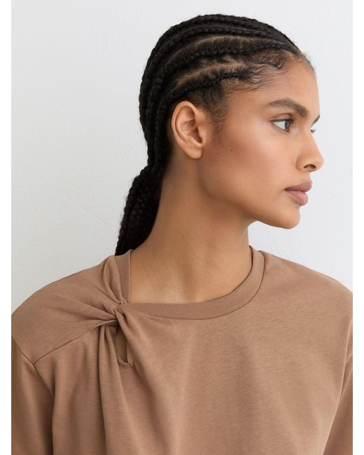 Reiss Natural Esme Cotton Twist-Detail Boxy T-Shirt