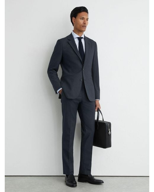 Reiss Blue Graduate Single-Breasted Suit Blazer Tailored-Fit for men