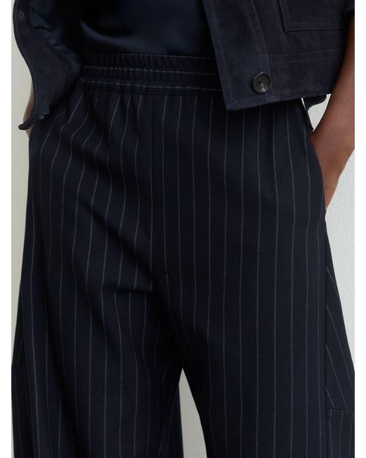 Reiss Blue Petite Barrel-Leg Pinstripe Trousers