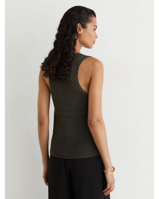 Reiss Black Simone - Green Cowl-neck Metallic-knit Sleeveless Top, S (us 4-6)