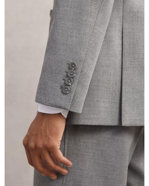 Reiss Gray Tailored-Fit Double-Breasted Blazer for men