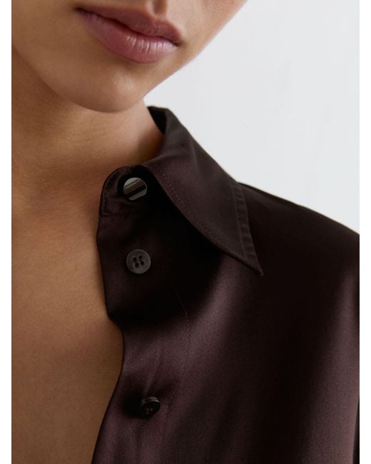 Reiss Black Silk-Satin Concealed-Placket Shirt