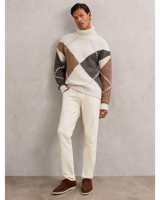 Reiss Natural Wool-Blend Roll-Neck Argyle Jumper for men