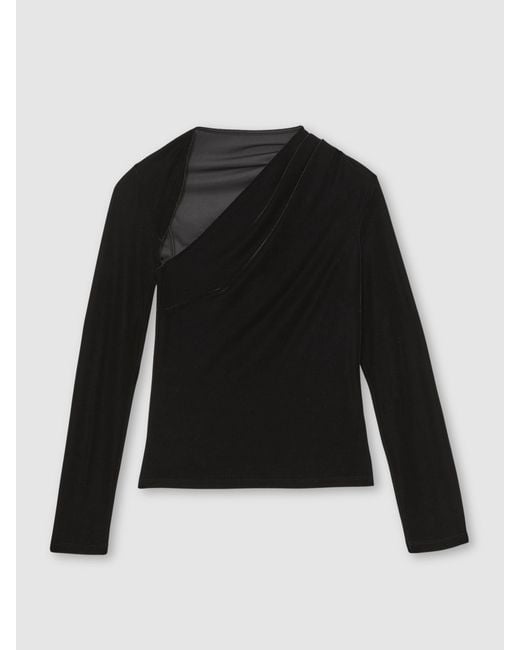 Reiss Black Velvet Cut-Out Long-Sleeve Top