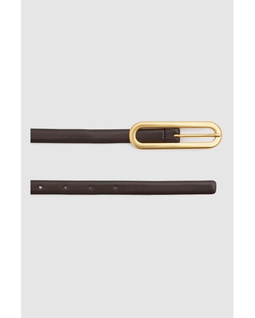 Reiss Brown Chaya - Chocolate Thin Leather Elongated Buckle Belt, S