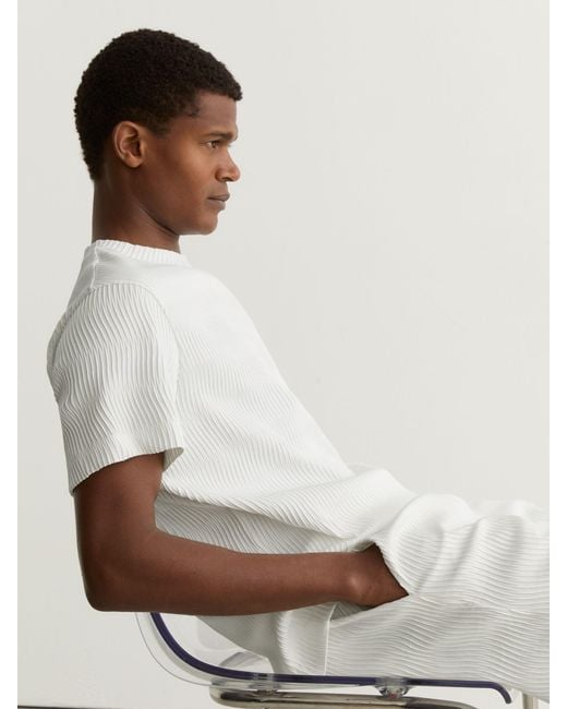 Reiss White Textured-Wave Relaxed-Fit T-Shirt for men