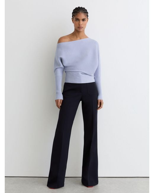 Reiss Gray Asymmetric Draped Knitted Jumper