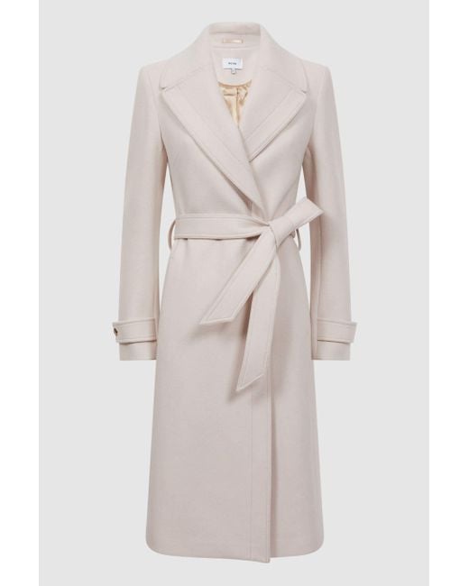 Reiss Tor - Neutral Relaxed Wool Blend Belted Coat in Natural