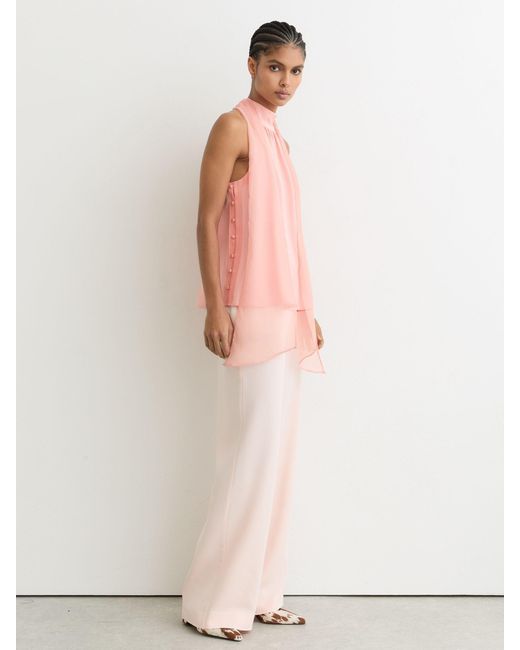 Reiss Pink Satin Sleeveless Scarf-Neck Top