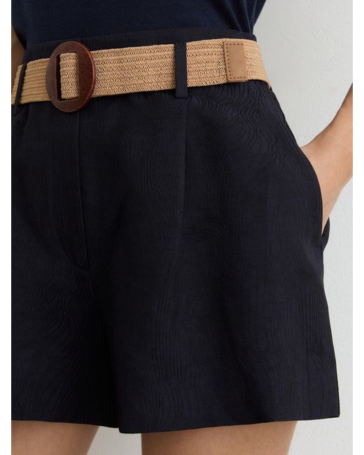 Reiss Blue Jacquard Belted Shorts With Linen