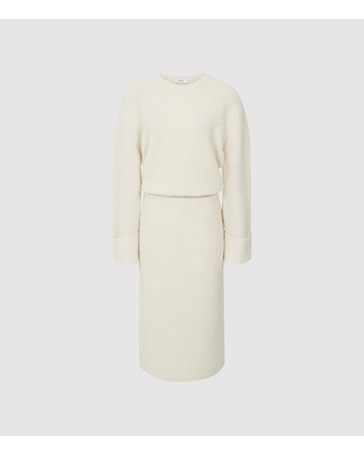 Reiss Cotton Jodie - Knitted Midi Dress in Natural - Lyst