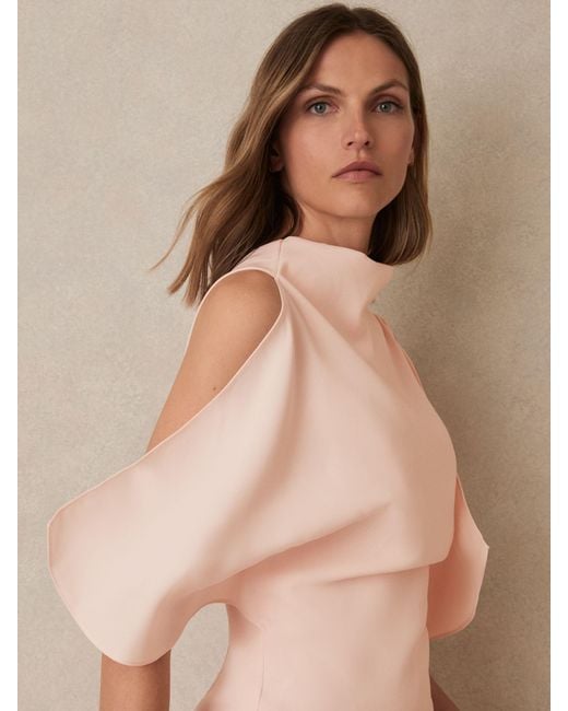 Reiss Natural Draped-Front High-Neck Midi Dress