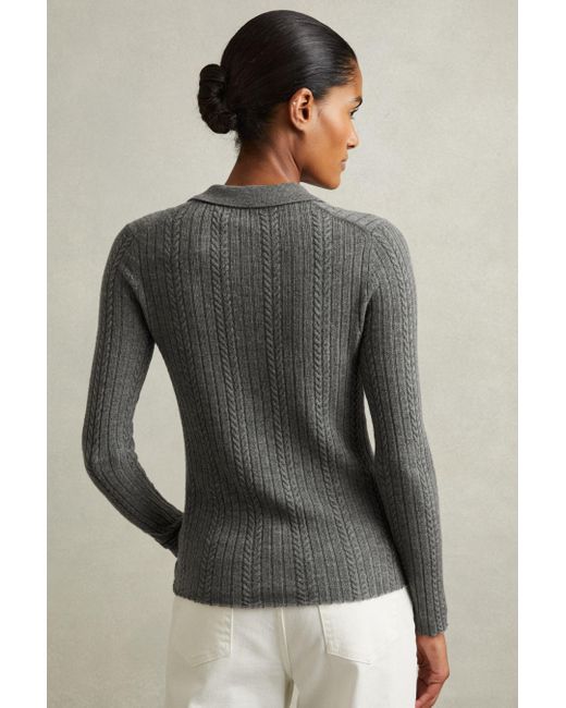 Reiss Gray Wool Cable Knit Polo Neck Jumper