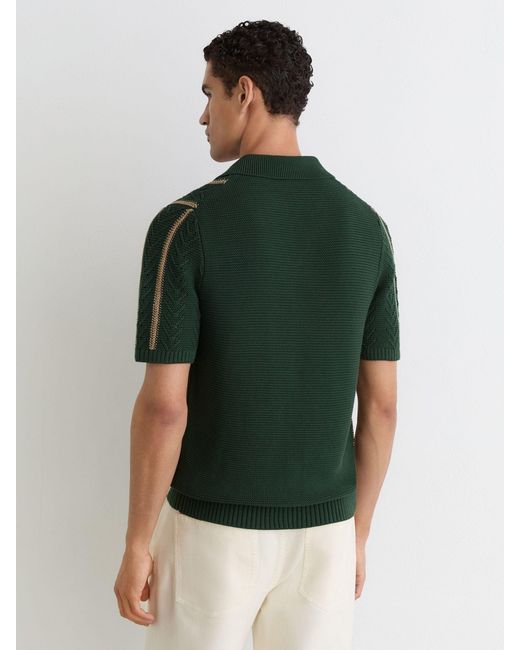 Reiss Black Ellingham - Forest Green Cotton-blend Textured-knit Stripe Shirt, M for men