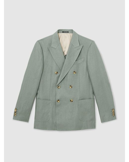 Reiss Green Db - Sage Atlantic Tailored Fit Linen-twill Double-breasted Blazer, 44 for men