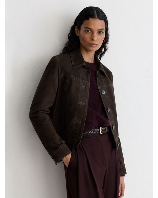 Reiss Black Suede Trucker Jacket