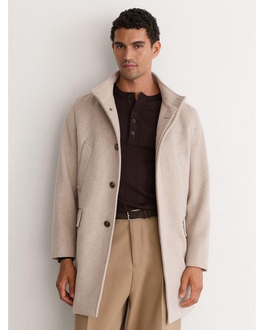 Reiss Natural Wool-Blend Gilet-Insert Single-Breasted Coat for men