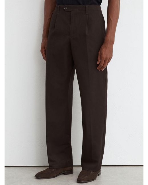 Reiss Gray Cotton Slub Pleated Relaxed-Fit Trousers for men