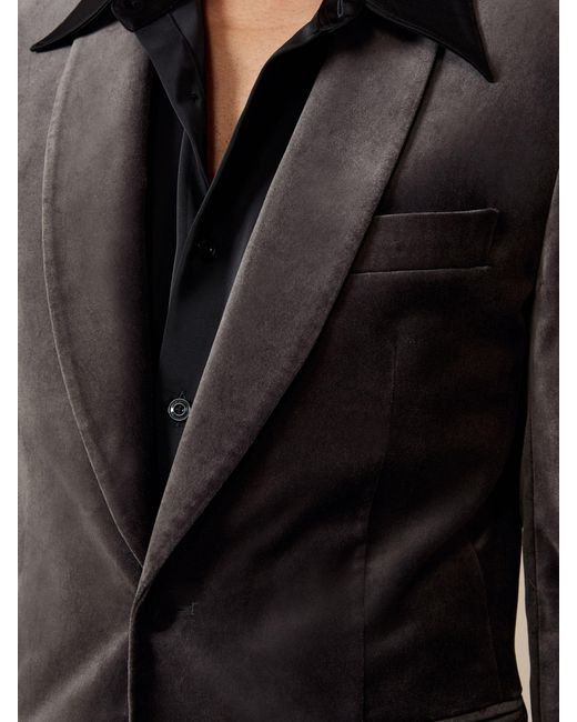 Reiss Black Single-Breasted Velvet Blazer Tailored-Fit for men