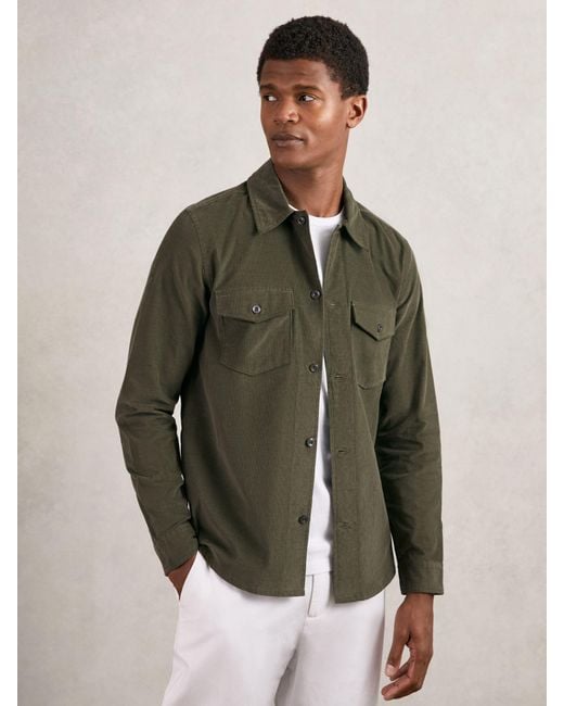 Reiss Green Cotton Corduroy Twin-Pocket Overshirt for men