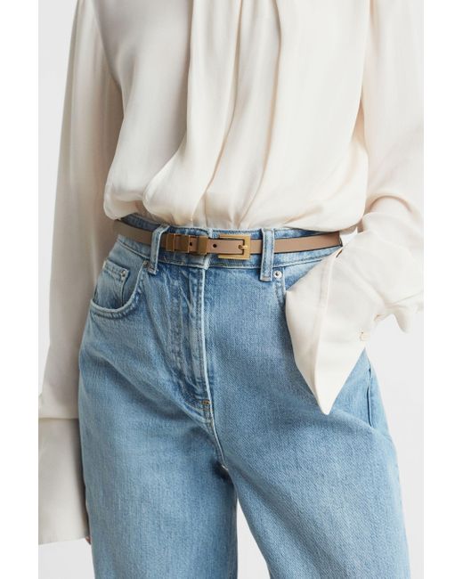 Reiss Amanda - Nude Amanda Leather Thin Buckle Belt, S in White