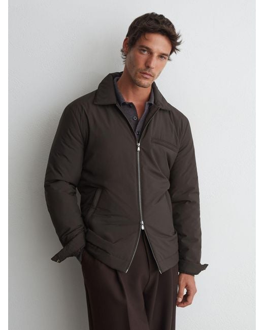 Reiss Gray Technical Padded Zip-Through Jacket for men