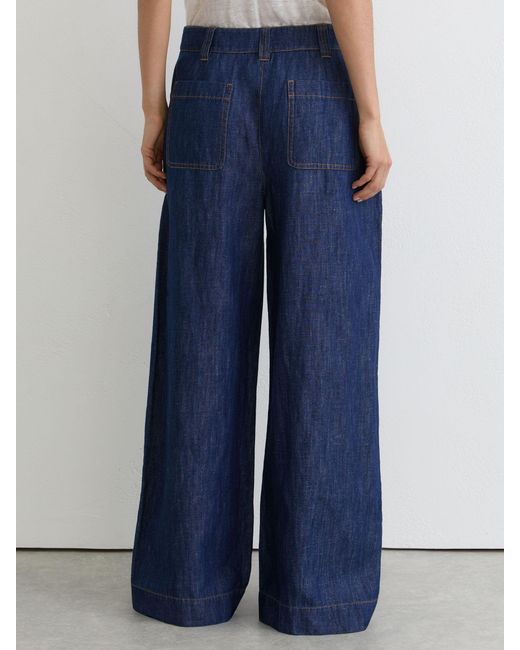 Reiss Blue Linen Wide-Leg Trousers