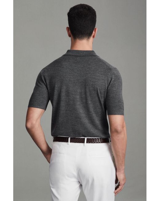 Reiss Gray Manor - Derby Grey Marl Slim Fit Merino Wool Polo Shirt, M for men