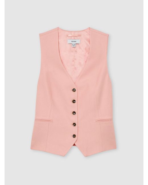 Reiss Pink Button-Through Tailored Waistcoat