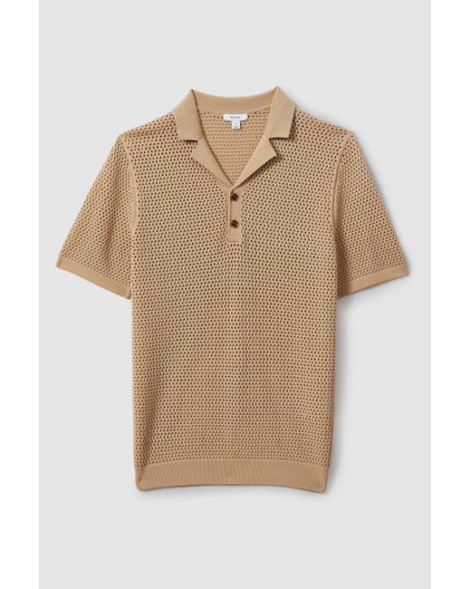 Reiss Natural Fargo - Stone Knitted Cuban Collar Polo Shirt for men