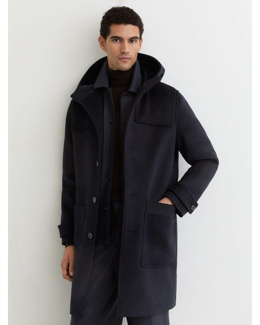 Reiss Blue Wool-Blend Hooded Duffle Coat for men