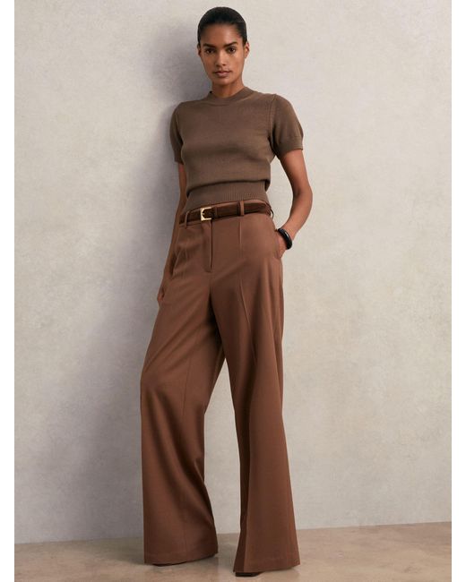 Reiss Brown Cotton And Wool Crew-Neck Top