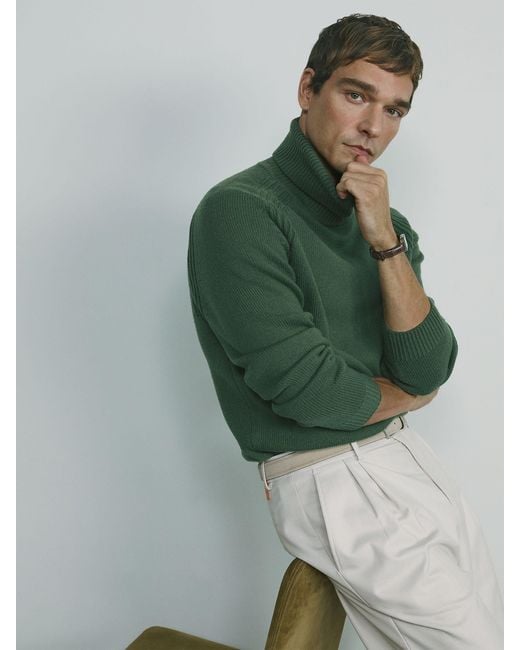Reiss Green Wool-Blend Ridge-Seam Roll-Neck Jumper for men