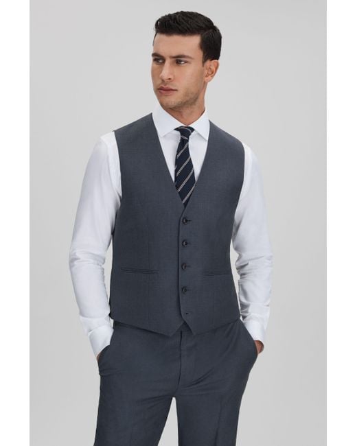 Reiss Humble - Airforce Blue Slim Fit Single Breasted Wool Waistcoat for men
