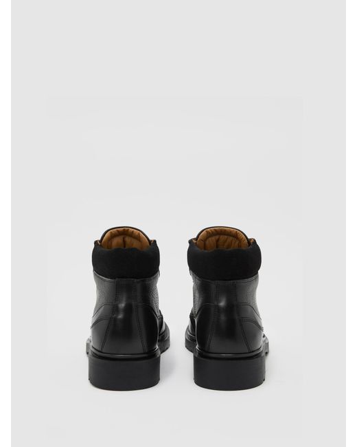 Reiss Black Leather Hiking Boots for men