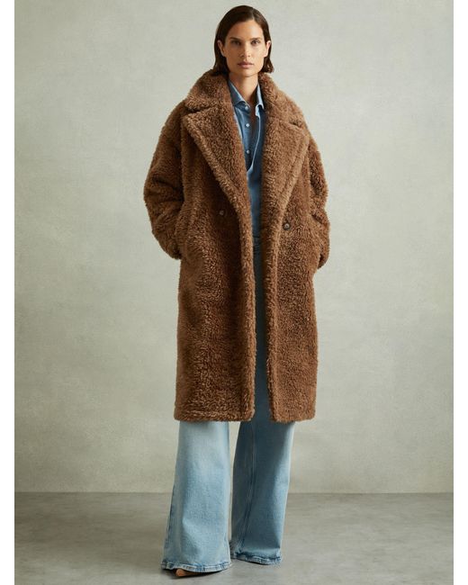 Reiss Darla - Brown Petite Teddy Coat With Wool, M
