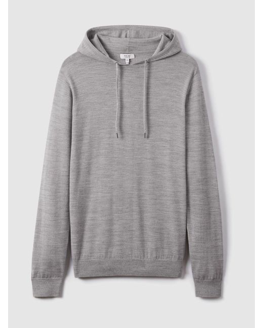 Reiss Gray Holland - Soft Grey Mouline Holland Wool Drawstring Hoodie, M for men