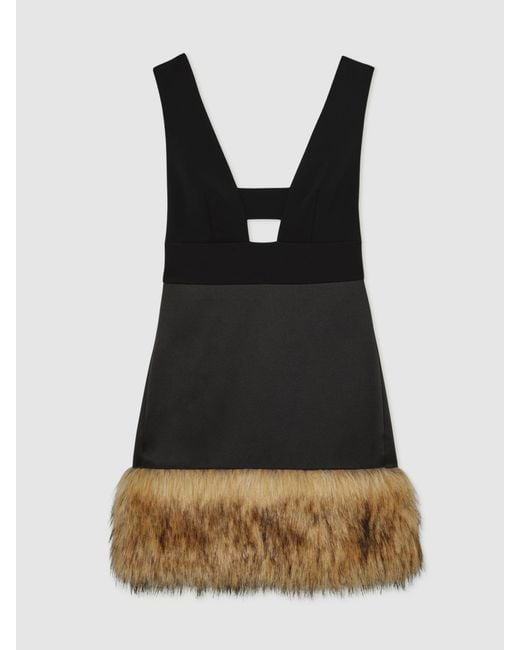 ATELIER Multicolor Reiss & Satin Faux Fur Trim Mini Dress