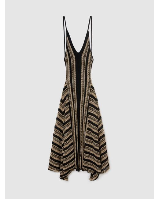 Reiss Natural Neutral Stripe Crochet-Knit Tie-Back Maxi Dress