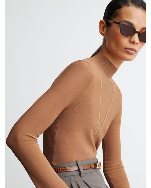 Reiss Gray Sheer-Detail Long-Sleeve Knitted Top