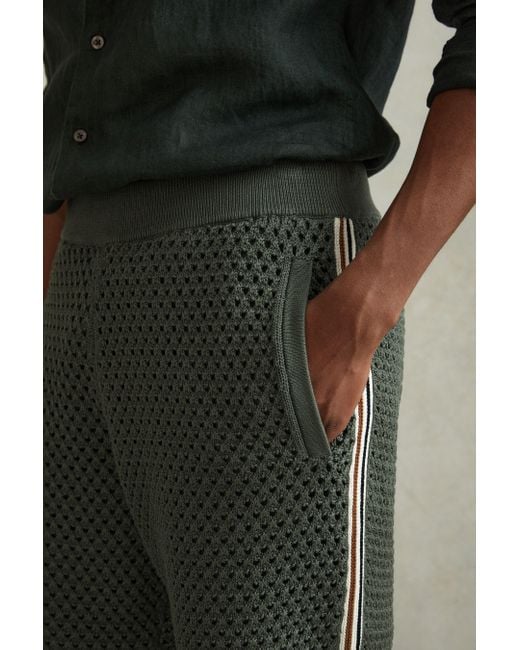 Reiss Creek - Dark Sage Green Cotton Blend Crochet Drawstring Shorts for men